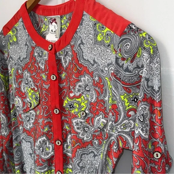 YOANA BARASCHI button down paisley print belted dress SMALL - Picture 5 of 11